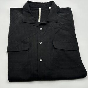 Axis Men Shirt 3XLT Black Short Sleeve Button Up 100% Silk Collar Cuba Club